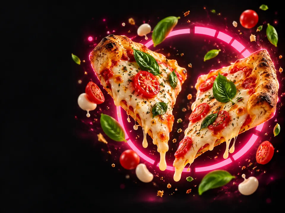Rebanadas de pizza en un juego de memoria contra reloj